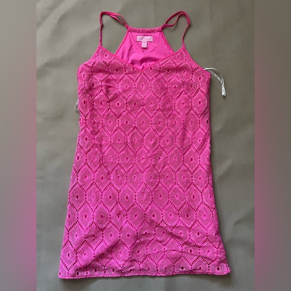 Lilly Pulitzer Dusk Metallic Lace Sleeveless Shift Mini Slip Dress Pop Pink XS - Picture 2 of 10